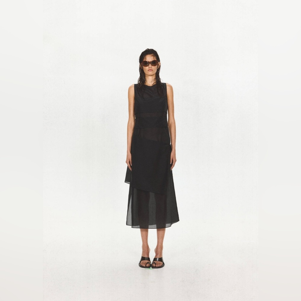 NWT Eckhaus Latta x MANGO Semi-Sheer Paneled Overlay Dress - Picture 2 of 14